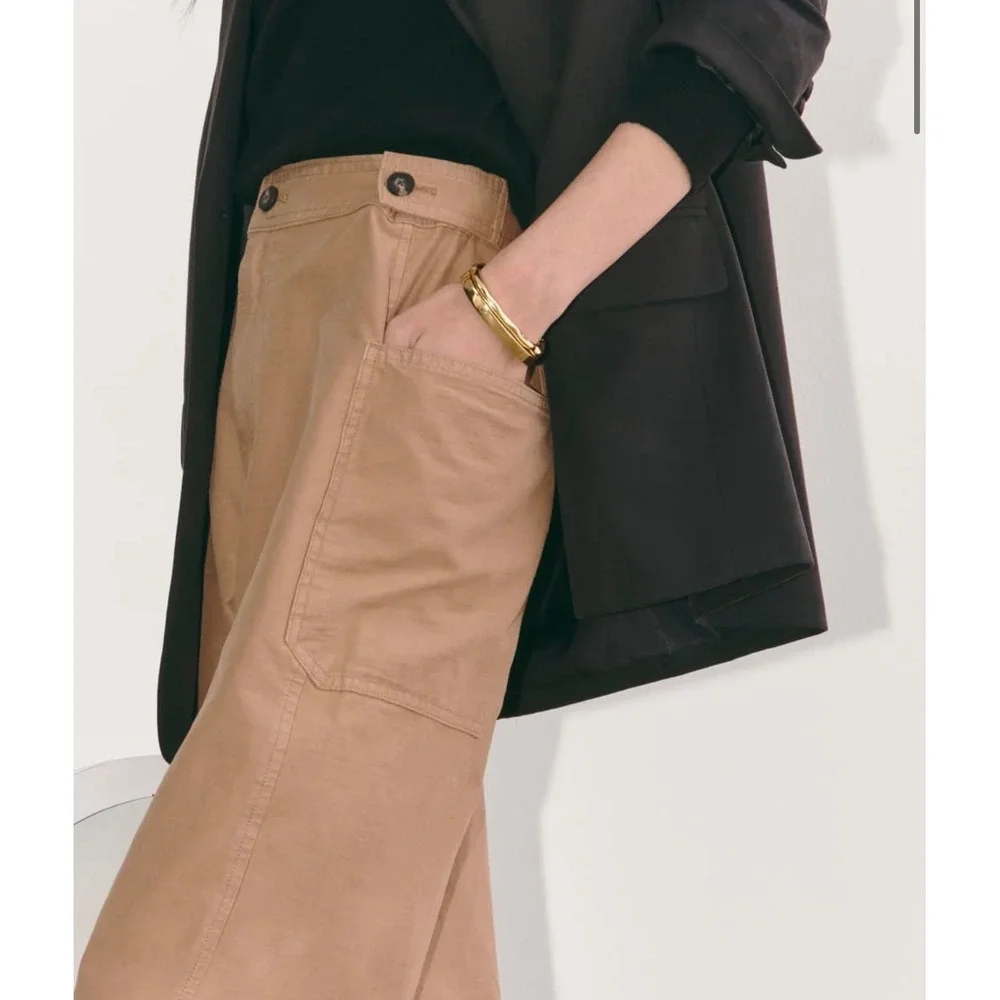 Everlane Fatigue Barrel Pants Brown Organic Cotton Linen Utility  Leg Womens 12